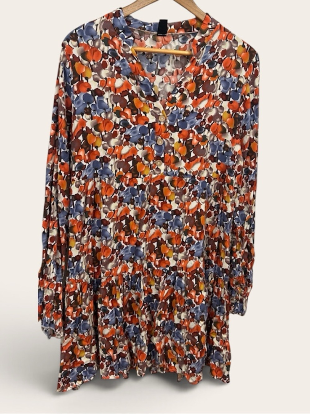 Orange, Blue & Brown Floral Button Front Dress